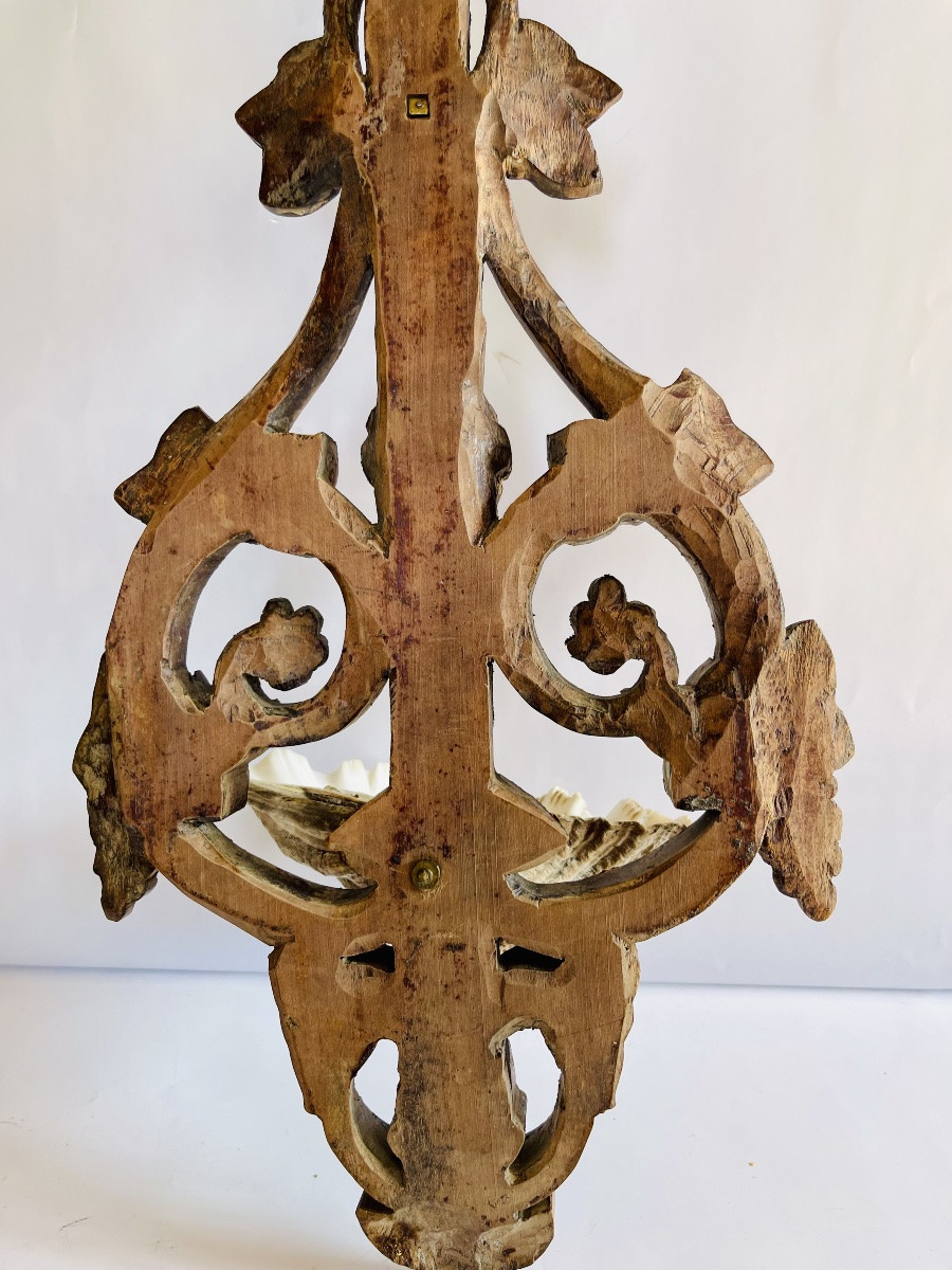 Crucifix Bénitier En Bois Sculpté -photo-8